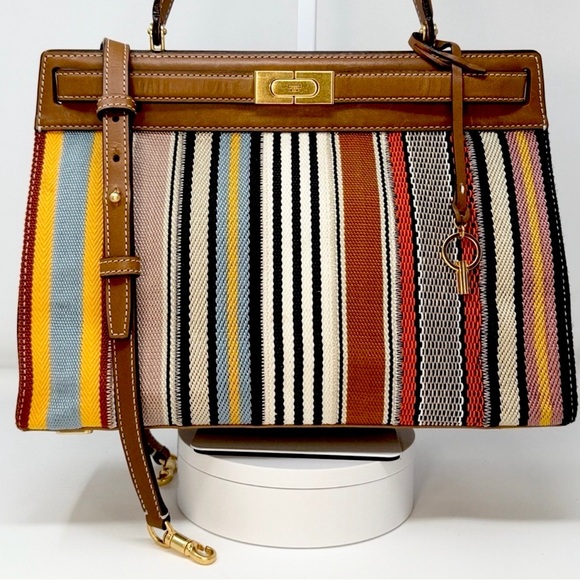 Tory Burch Handbags - Tory Burch Lee Radziwill Patchwork Webbing & Leather Bag